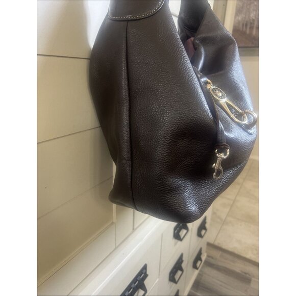 Dooney & Bourke Hobo Logo Lock Shoulder Bag Brown Pebble Handbag Purse - Picture 2 of 16